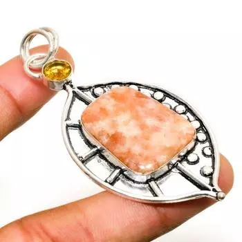 Ювелирный кулон ручной работы с солнечным камнем и цитрином, посеребренный 925 пробы, 2,65 дюйма 2.65 красный