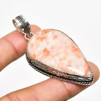 Ювелирный кулон ручной работы с солнечным камнем 925 пробы и серебром 2,46 дюйма 2.46 красный