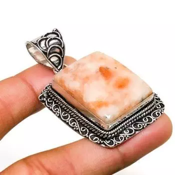 Ювелирный кулон ручной работы с солнечным камнем 925 пробы, посеребренный, 2,08 дюйма 2.08 красный