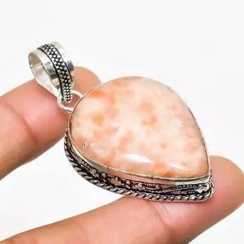 Ювелирный кулон ручной работы с солнечным камнем, посеребренный 925 пробы, 2,00 дюйма 2.00 красный