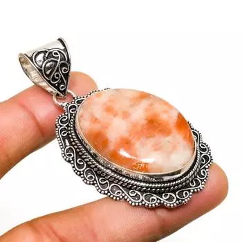 Ювелирный кулон ручной работы с солнечным камнем 925 пробы и серебром 2,27 дюйма 2.27 красный