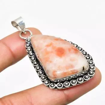 Ювелирный кулон ручной работы с солнечным камнем 925 пробы, посеребренный, 2,08 дюйма 2.08 красный