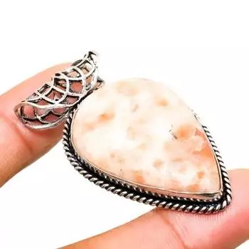 Ювелирный кулон ручной работы с солнечным камнем, посеребренный 925 пробы, 1,89 дюйма 1.89 красный