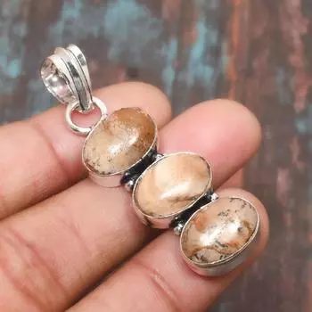 Ювелирный кулон ручной работы с восхитительным изображением яшмы из стерлингового серебра 925 пробы 2.17 Inches жёлтый