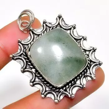 Ювелирный кулон ручной работы с зеленым апатитом 925 пробы, посеребренный, 1,89 дюйма 1.89 зелёный
