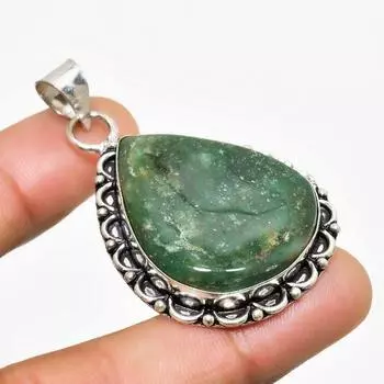 Ювелирный кулон ручной работы с зеленым авантюрином, посеребренный 925 пробы, 1,89 дюйма 1.89 зелёный
