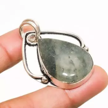 Ювелирный кулон ручной работы с зеленым авантюрином и серебром 925 пробы 1,70 дюйма 1.70 зелёный