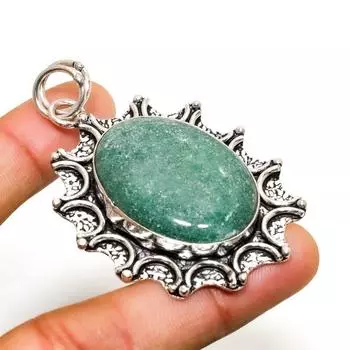 Ювелирный кулон ручной работы с зеленым авантюрином и серебром 925 пробы 2,27 дюйма 2.27 зелёный