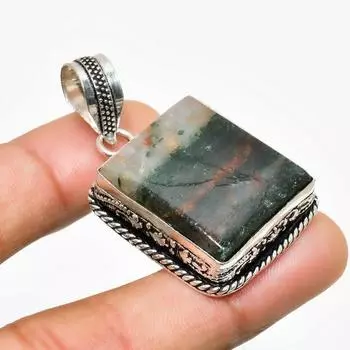 Ювелирный кулон ручной работы с зеленым авантюрином и серебром 925 пробы 1,70 дюйма 1.70 зелёный