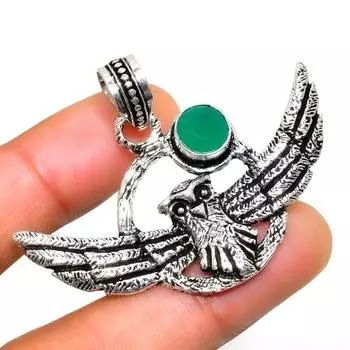 Ювелирный кулон ручной работы с зеленым ониксом 925 пробы, посеребренный, 1,51 дюйма 1.51 зелёный