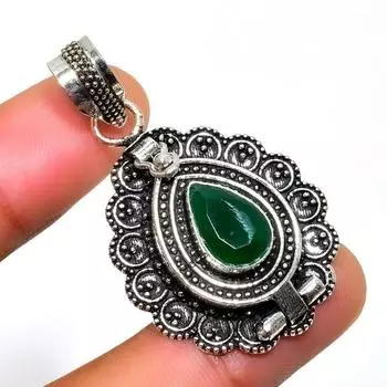 Ювелирный кулон ручной работы с зеленым ониксом 925 пробы, посеребренный, 1,70 дюйма 1.70 зелёный
