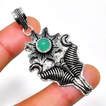 Ювелирный кулон ручной работы с зеленым ониксом 925 пробы, посеребренный, 2,08 дюйма 2.08 зелёный