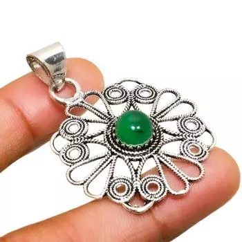 Ювелирный кулон ручной работы с зеленым ониксом и серебром 925 пробы 1,89 дюйма 1.89 зелёный