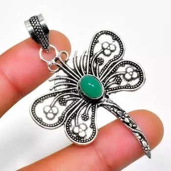 Ювелирный кулон ручной работы с зеленым ониксом 925 пробы, посеребренный, 2,27 дюйма 2.27 зелёный