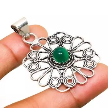 Ювелирный кулон ручной работы с зеленым ониксом и серебром 925 пробы 1,89 дюйма 1.89 зелёный