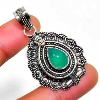 Ювелирный кулон ручной работы с зеленым ониксом 925 пробы, посеребренный, 1,70 дюйма 1.70 зелёный