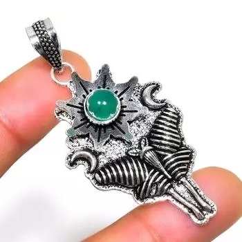 Ювелирный кулон ручной работы с зеленым ониксом 925 пробы, посеребренный, 2,27 дюйма 2.27 зелёный