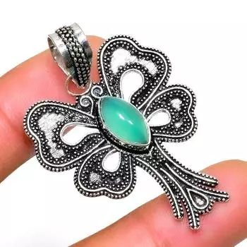 Ювелирный кулон ручной работы с зеленым ониксом 925 пробы, посеребренный, 1,70 дюйма 1.70 зелёный