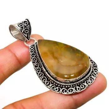 Ювелирный кулон ручной работы с золотым петерзитом 925 пробы и покрытием из серебра 2,27 дюйма 2.27 золотистый