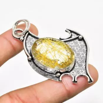 Ювелирный кулон ручной работы с золотым рутилом и серебром 925 пробы 2,46 дюйма 2.46 золотистый