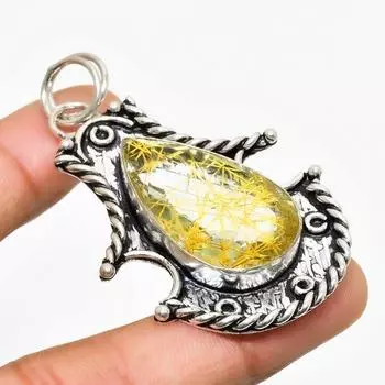 Ювелирный кулон ручной работы с золотым рутилом и серебром 925 пробы 2,27 дюйма 2.27 золотистый