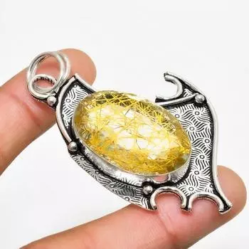 Ювелирный кулон ручной работы с золотым рутилом и серебром 925 пробы 2,46 дюйма 2.46 золотистый