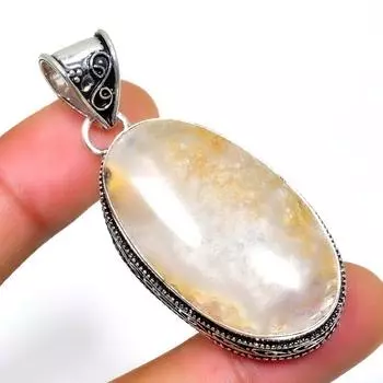 Ювелирный кулон ручной работы с золотым рутилом 925 пробы, посеребренный, 2,08 дюйма 2.08 золотистый