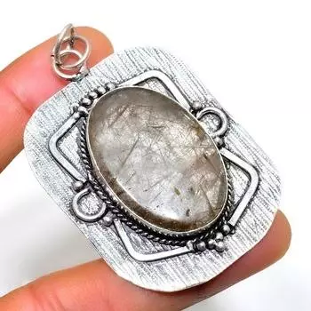 Ювелирный кулон ручной работы с золотым рутилом 925 пробы, посеребренный, 2,46 дюйма 2.46 золотистый