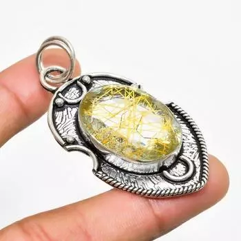 Ювелирный кулон ручной работы с золотым рутилом и серебром 925 пробы 2,27 дюйма 2.27 золотистый