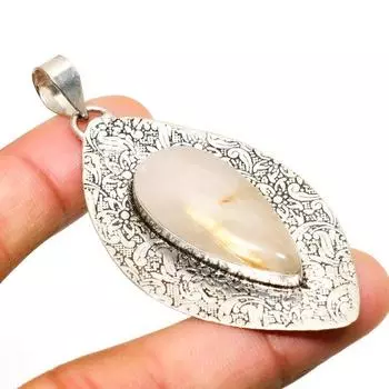 Ювелирный кулон ручной работы с золотым рутилом и серебром 925 пробы 2,46 дюйма 2.46 золотистый