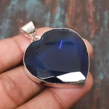Ювелирный кулон ручной работы в форме сердца из стерлингового серебра 925 пробы с лондонским голубым топазом и драгоценным камнем в форме сердца 1.77 Inches синий
