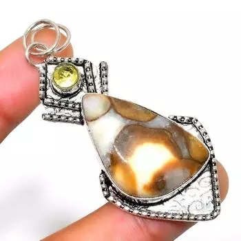 Ювелирный кулон с агатом и цитрином в горошек, посеребренный 925 пробы, 2,46 дюйма 2.46 жёлтый