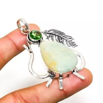 Ювелирный кулон с аквамарином и цаворитом 925 пробы, посеребренный, 2,46 дюйма 2.46 цвет морской волны