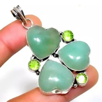 Ювелирный кулон с аквамарином и перидотом 925 пробы, посеребренный, 2,27 дюйма 2.27 цвет морской волны