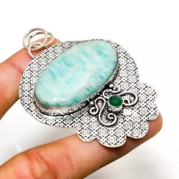 Ювелирный кулон с амазонитом и диопсидом 925 пробы, посеребренный, 2,65 дюйма 2.65 синий