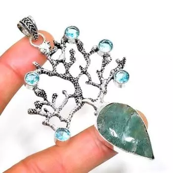 Ювелирный кулон с амазонитом и синим топазом 925 пробы, посеребренный, 3,21 дюйма 3.21 синий