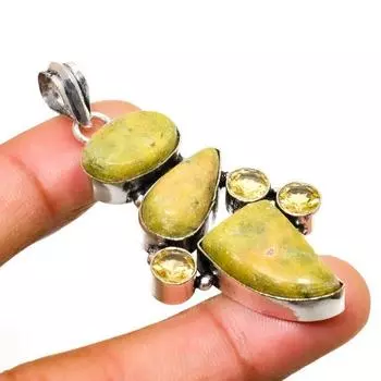 Ювелирный кулон с атлантиситом и цитрином, посеребренный 925 пробы, 2,38 дюйма 2.38 зелёный