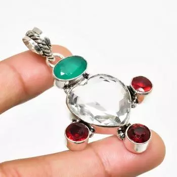 Ювелирный кулон с белым топазом и гранатом 925 пробы, посеребренный, 2,08 дюйма 2.08 белый