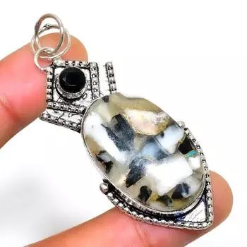 Ювелирный кулон с черной шпинелью и зеброй яшмой 925 пробы с серебряным покрытием 2,46 дюйма 2.46 чёрный