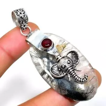 Ювелирный кулон с черным рутиловым гранатом 925 пробы, посеребренный, 2,46 дюйма 2.46 чёрный