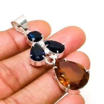 Ювелирный кулон с цитрином и голубым топазом, посеребренный 925 пробы, 2,08 дюйма 2.08 жёлтый