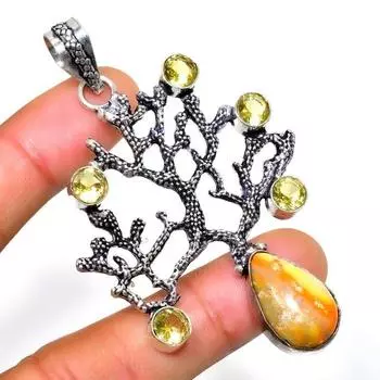 Ювелирный кулон с цитрином и яшмой шмеля 925 пробы, посеребренный, 2,84 дюйма 2.84 жёлтый