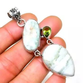 Ювелирный кулон с древовидным агатом и перидотом 925 пробы, посеребренный, 2,46 дюйма 2.46 белый