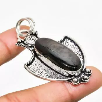 Ювелирный кулон с гиперстеновым обсидианом 925 пробы, посеребренный, 2,08 дюйма 2.08 чёрный