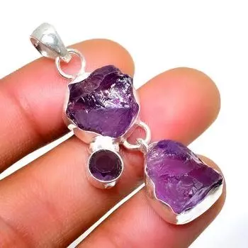 Ювелирный кулон с грубым аметистом и аметистом, посеребренный 925 пробы, 1,89 дюйма 1.89 фиолетовый