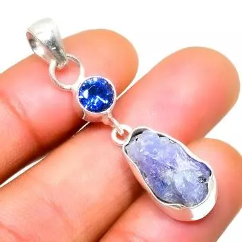 Ювелирный кулон с грубым аметистом иолитом 925 пробы, посеребренный, 1,70 дюйма 1.70 фиолетовый