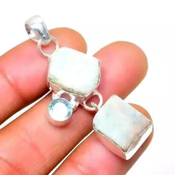 Ювелирный кулон с грубым синим топазом амазонита 925 пробы, посеребренный, 1,70 дюйма 1.70 зелёный