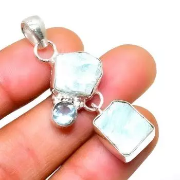 Ювелирный кулон с грубым синим топазом амазонита 925 пробы, посеребренный, 1,70 дюйма 1.70 зелёный