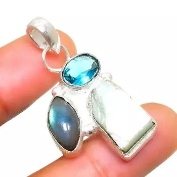 Ювелирный кулон с грубым синим топазом амазонита 925 пробы, посеребренный, 1,51 дюйма 1.51 зелёный