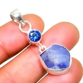 Ювелирный кулон с грубым синим топазом иолитом 925 пробы, посеребренный, 1,51 дюйма 1.51 фиолетовый